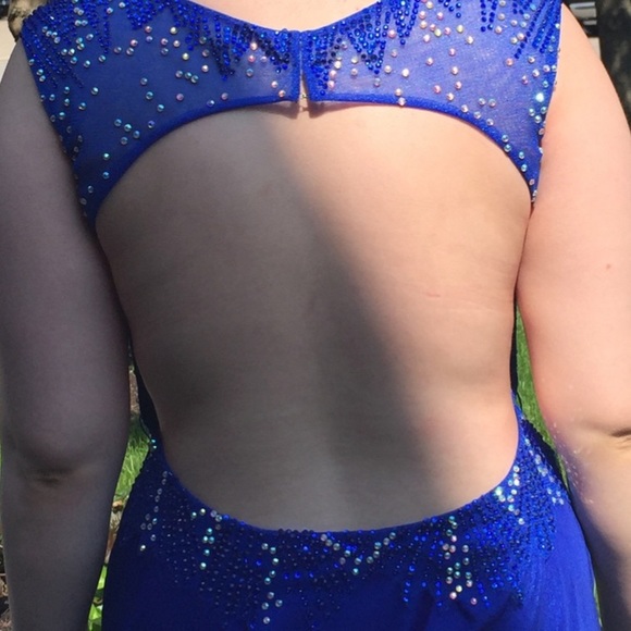 Royal Blue Sequinned Bodice Backless Prom Dress - Picture 9 of 12